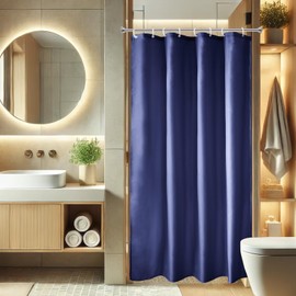 AooHome 48 Width x 72 Height inch Shower Liner, Stall Size Fabric Solid Color Bathroom Curtain with Hooks, Weighted Hem, Waterproof, Navy Blue