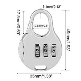 sourcing map 3-Digit Combination Padlock 3.1 mm Shackle Zinc Alloy Lock Grey DE de