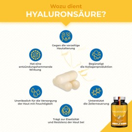 Hyaluronic Acid Capsules High Dose 400 mg Marine Collagen Enriched with Vitamin C + Vitamin A - N° 1 from France - Premium Hyaluronic for Skin, Joints Anti-Ageing