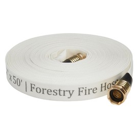 Garden Lay Flat Hose - Forestry Hose - (Garden Hose Couplings) - Service Pressure - 300 PSI (3/4" x 50', White)