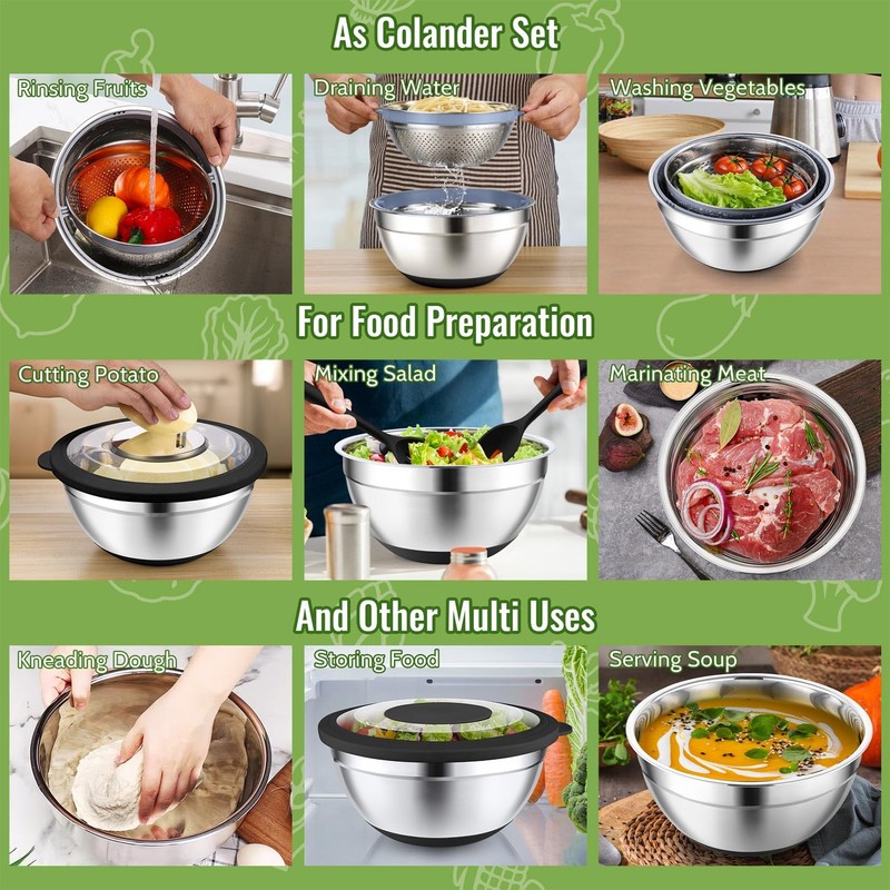 P&P CHEF 4-In-1 Stainless Steel Colander with Bowl Set, Rotatable