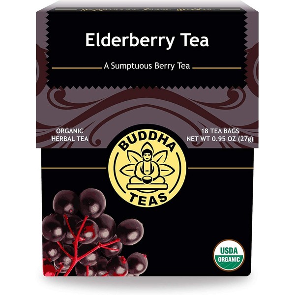 Buddha Teas Organic Elderberry Tea for Better Immunity - Kosher, Caffeine-Free, GMO-Free - 18 Bleach Tea Bags