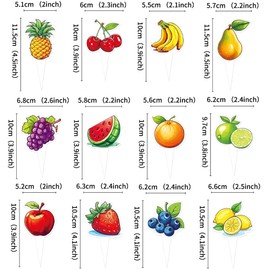 Ercadio 36 Pcs Double Sided Fruit Cupcake Toppers Fruit Combination Theme Watermelon Apple Banana Lemon Pineapple Strawberry Cupcake Picks for Kid Baby Shower Summer Decorations