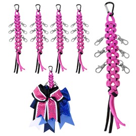 Cheer Bow Holder - Cheerleader Backpack Bow Organizer - Durable Paracord Hair Bow Hanger Cheer Bag Accessories - Cheerleading Gift for Cheer Teams - Pink/Black 5 Pack