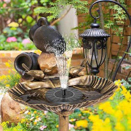 Water Fountain and Birdbath Solar Powered Polyresin Vintage Bronze/Green Outdoor Pond Fountain Combo Set Freestanding Bird Feeders for Garden Patio Deck or Yard