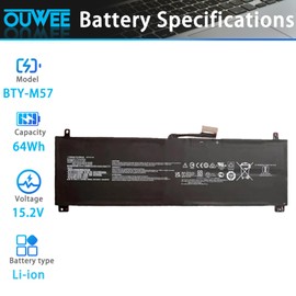 OUWEE BTY-M57 Laptop Battery Compatible with MSI GP66 GP76 Leopard 10UE 10UG 10UH 11UE 11UG 11UH MSI Vector GP66 GP76 12UE 12UG 12UGS 12UH Series 64Wh 15.2V 4280mAh 4-Cell