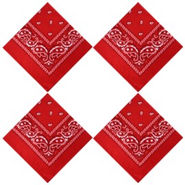 PLULON 4 Pack Red Bandanas for Men Women, Paisley Pattern Bandana Bulk Headbands Men Handkerchief Face Mask Square Scarf Headwear 100% Polyester