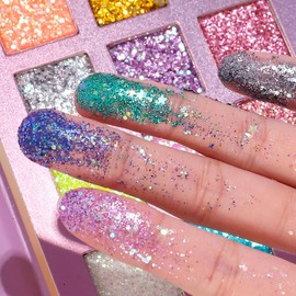 KARLOR Glitter Eyeshadow Palette, 15 Colors Large Sequin Eyeshadow Glitter face Eyes Body Sparkling face Glitter Powder high Gloss Ultra Glossy Metallic Glitter Eyeshadow Glitter