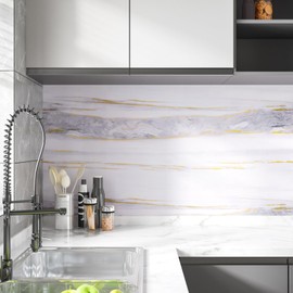 VaryStyle Luxury White Marble Contact Paper for Countertops Waterproof White Gold Marble Wallpaper Peel and Stick Removable Granite Counter Top Vinyl Contact Paper for Kitchen Cabinet Table 15.7"x118"