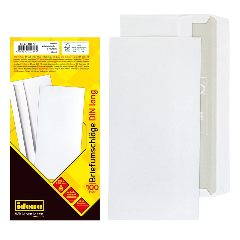 Idena 10219 Envelopes Without Windows Press Seal DIN Long 75