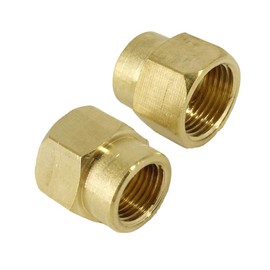 2 x Brass Tap Connector Straight Reducer Hex Nipple BSP Female Thread Pipe Adapter for Hose Line (1/4" Female to 3/8" Female Thread)