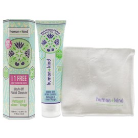 Human+Kind Limpiador facial Wash-Off - Fórmula todo en uno probada por dermatólogos - Limpia, desmaquilla y exfolia - Cuidado de la piel natural - Sin crueldad - Sin parabenos - 100 ml.