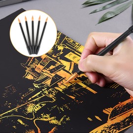 Scratch Pens for Scratch Pictures, Scratch Arts Tools, 10 x Scratch Pens, Black, 5 x Bamboo Scratch Painting Pens, 2 x Brushes, 1 x Red Scratch Pen with Felt Storage Bag, Scratch Painting Pen,