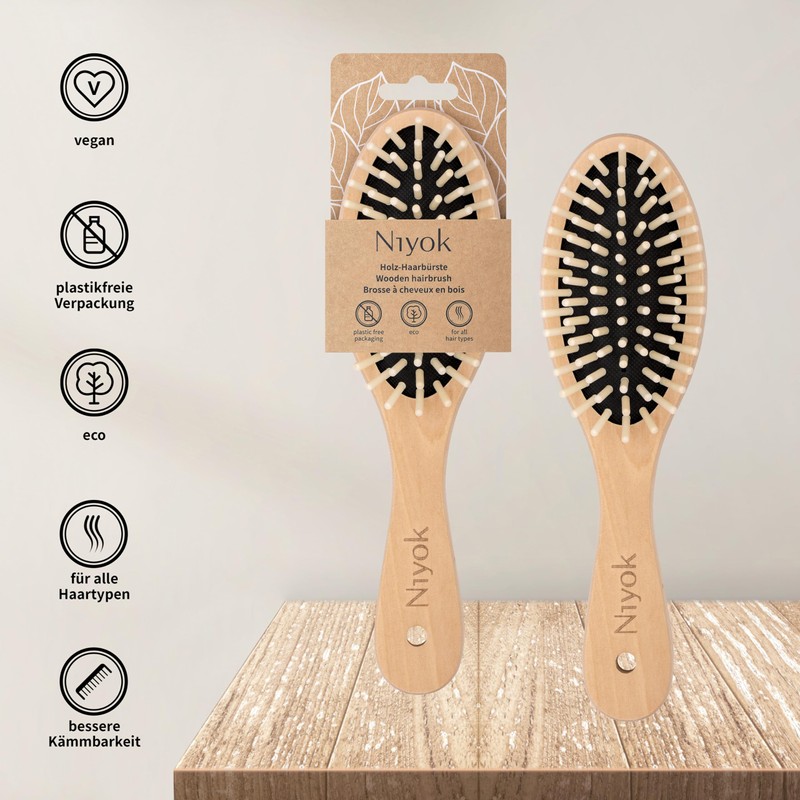 4002 NIY Niyok Hair Brush Large Wooden Nubs