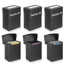 LALATOK 6 x Card Deck Box, 73 x 48 x 97 mm Trading Card Box for 80+ Cards, Exchanging and Storing Cards, Flip Top, for Family Party Game Accessories (Black)