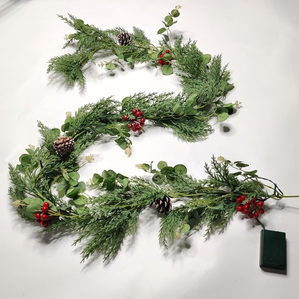 Mixed Branches- 6 Ft Artificial Christmas Garland, Eucalyptus and Snowy