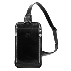 Time Resistance Leather Crossbody Bag - Brown Sling Bag - Messenger Bag for Men and Women - Handmade Shoulder Bag Backpack (Black)