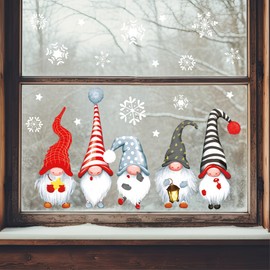 Wandtattoo Loft Christmas Window Stickers with 5 Gnomes and Snowflakes - Reusable - A3 Sheet, 38 Stickers - Christmas Decoration Window for Children's Room, Christmas Pictures Window, Window Picture Winter