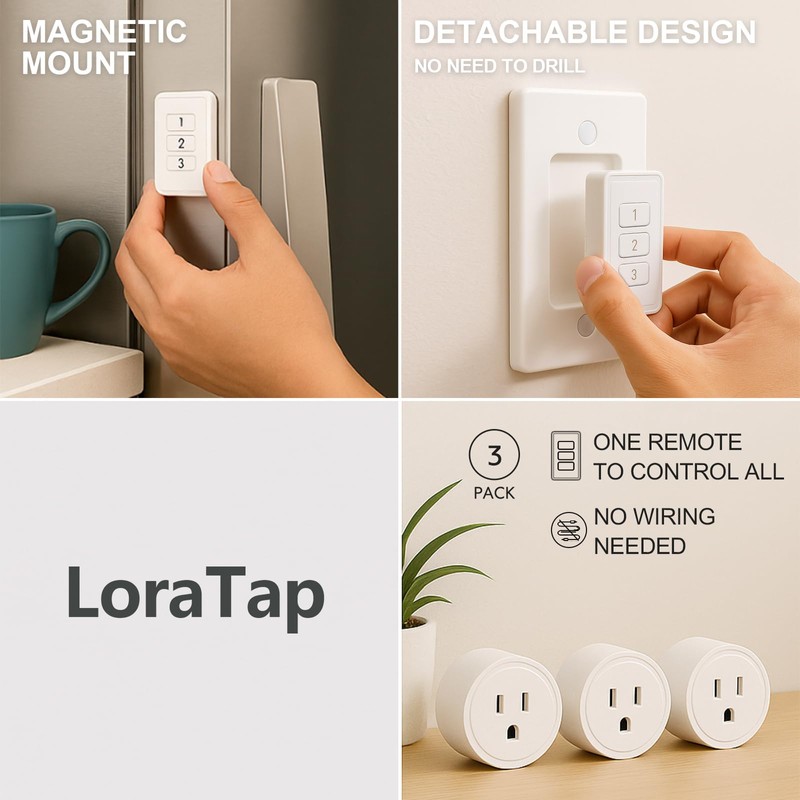 LoraTap 656ft Wireless Wall-Switch: Remote Control Outlet 3 Pack —