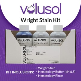 Volu-Sol Wright Stain Pack -(Wright Stain, Buffer, Rinse) Romanowsky Stain - Conduct Differential WBC Counts and Explore RBC Morphology Using Wright Stain - Available in 4 oz. (125ml)