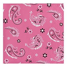 Creative Converting 317378 16 Count Paper Beverage Napkins, Pink Bandana Cowgirl