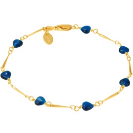 LIFETIME JEWELRY Blue Hearts Anklet for Women & Teen 24k Gold Plated Bracelet (11.0)