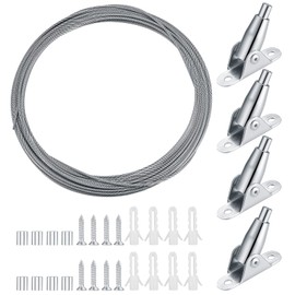 10 Metres Stainless Steel Wire Rope Coated Kit, 2 mm Steel Rope Adjustable Curtain Rope, Stainless Steel Rope Rope Suspension Lamp Suspension Wire Rope with Mounting Clamp for Hanging Light
