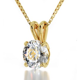 Nano Jewelry Gold Plated Cross Necklace with Psalm 23 Inscribed in Russian in 24k Gold on Clear Crystal Orthodox Pendant, 18"