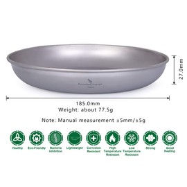 iBasingo Ti1103T Camping Titanium Plate 18.5 cm Serving Plate Party Ultralight Outdoor Picnic Metal Tableware Durable Pan Cookware for Food Meat Fruit Sauce Dessert