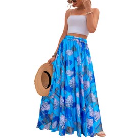 Afibi Women Full/Ankle Length Blending Maxi Chiffon Long Skirt Beach Skirt (Large, A-Blue)