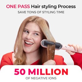 TYMO Ring Plus Ionic Hair Straightener Brush - Straightening Comb with Negative Ions for Women, Titanium Coating, 9 Temp Settings & LED Display, Dual Voltage, Professional Styling Tools heated  brush straightener Dual Voltage Fast Heating Hair Straightene