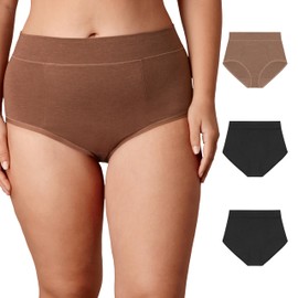 Playtex Women's Brief Pack, Plus-Size Underwear Available, Tummy Smoothing, Moisture-Wicking, 3-Pack, Dressed in Black/Dressed in Black/Bronzed Chestnut