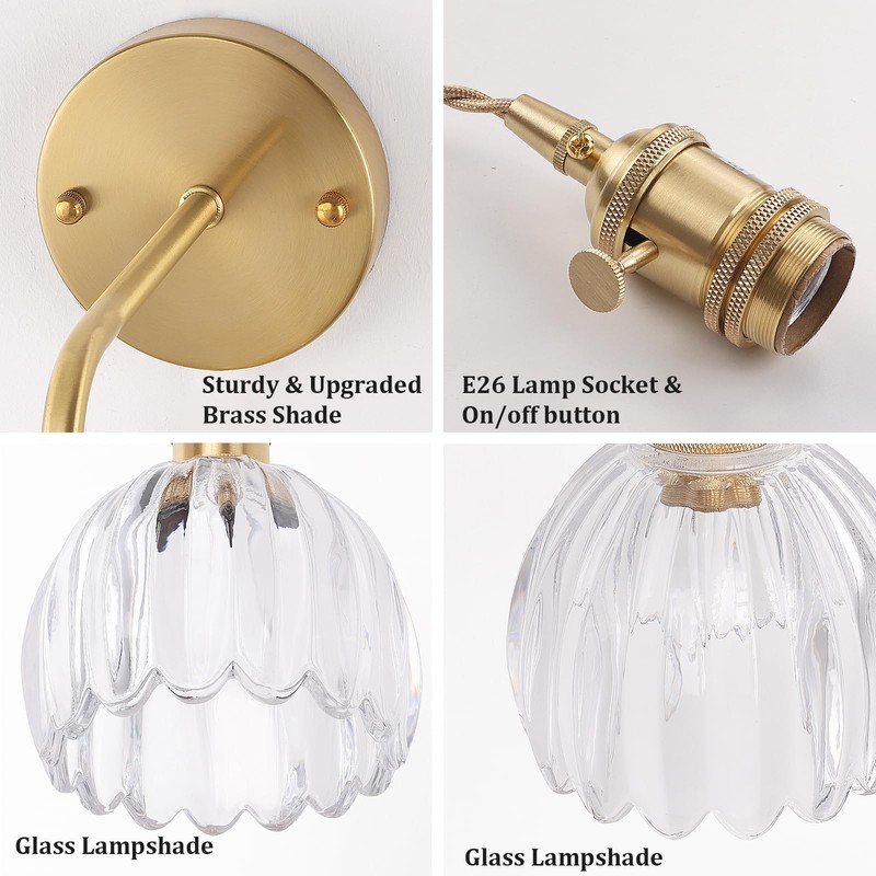 Shenmoyl Battery Operated Wall Sconce with Clear Tulip Shade Pattern