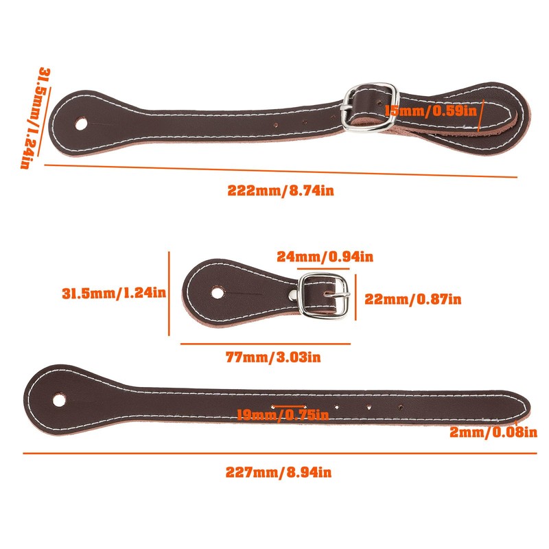 ECSiNG 2pcs Brown Leather Spur Straps Adjustable Single Ply Cowhide
