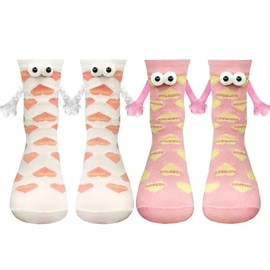 anshome 2 Pairs Valentine's Day Magnetic Holding Hands Socks Funny Gifts for Couples, Anniversary, Best Friends, Engagements Pink White Heart Cotton Hand Holding Socks Novelty Gifts for Men Women