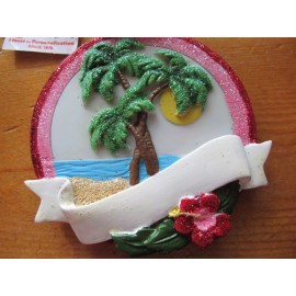 LARGE TROPICAL PALM TREE & BEACH MEMORY CUSTOMIZABLE CHRISTMAS HOLIDAY ORNAMENT