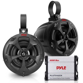 Pyle 800W Marine Speakers with Amplifier - 4" Waterproof Full Range Water Resistant Stereo Tower Speakers System with RCA, AUX, and MP3 Audio Input Cable for ATV, UTV, 4x4, Quad, Jeep, Boat