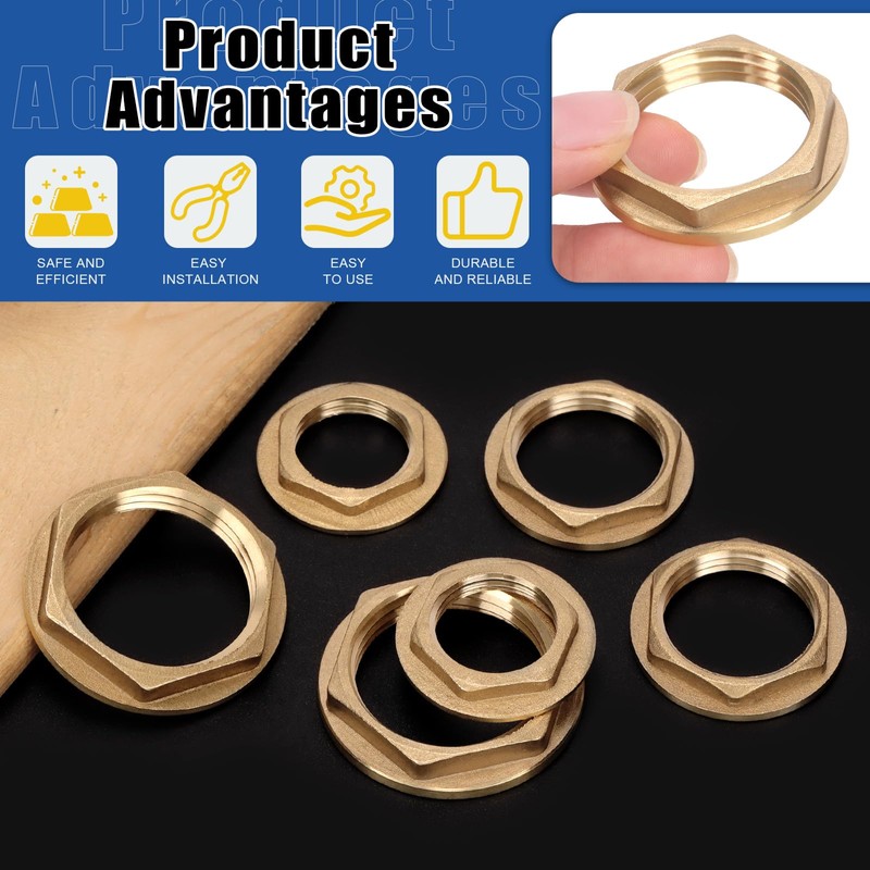 Glarks 6pcs G1 G1/2 G3/4 3 Sizes Brass Lock Nut