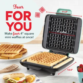 Dash Deluxe No-Drip Waffle Iron Maker Machine 1200W + Hash Browns, or Any Breakfast, Lunch, & Snacks with Easy Clean, Non-Stick + Mess Free Sides, Aqua