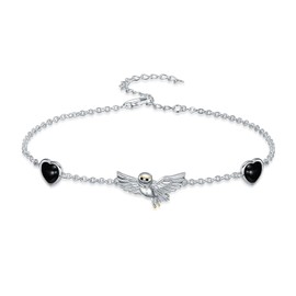 ZPMMPZ Owl Bracelet Sterling Silver Owl Bird Bracelet Onyx Jewelry Birthday Gifts for Women