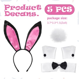 Pack of 5 Rabbit Ears Costume, Pink Bunny Costume Accessories, Rabbit Ears, Bow Tie, White Gloves, Rabbit Tail Watch, Bunny Costume, Children, Adults, Bunny Girl Cosplay for Easter, World Book Day