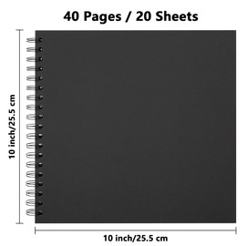 Hiwhy Photo Album Scrapbook 25.5 x 25.5 cm 20 Sheets DIY Hard Kraft Paper Baby Memory Book Family Birthday Wedding Anniversary Black