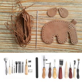 Leather Craft Sewing Kit, 19 Pieces/Set Leather Craft Punch Tools, Leather Tool Kit, Leather Work Tools and Accessories, Leathercraft Stitching Carving Repair Tools, Leather Carving Sets