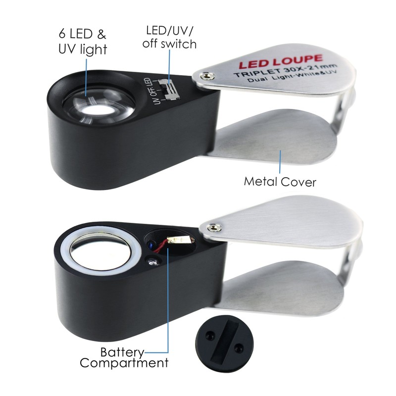 30x Magnifier Loupe Jewelry Jewelers Foldable Pocket Illuminated Magnifying Tool