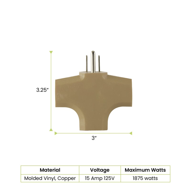 GoGreen Power (GG-3406BE) 3 Wire Cube Adapter, 3-Outlet Wall Tap