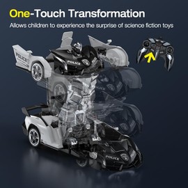 KKM Transform Remote Control Car Toy, One Button Deformation to Robot Toy with 360 Degree Rotating Drifting for Boys Kids, Christmas Birthday Gifts for Boys Girls-Red6