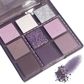 Nine-Color Eyeshadow Palette, Purple Glitter Eye Shadow Pallets for Women, Highly Pigmented & Waterproof, Blendable Sparkly Pink Purple Eyeshadow