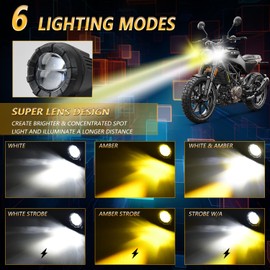 AUOKAY Motorcycle LED Driving Fog Lights 60W Amber/White Dual Color Auxiliary Light with No/Off Switch Wiring Harness Waterproof Fit for Motorcycle Motorbike Dirt Bike SUV ATV UTV,Pack of 2