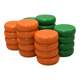 26 Green and Orange Crokinole Discs - Full Set (Large Discs - 1 1/4 Inch Diameter (3.2cm))