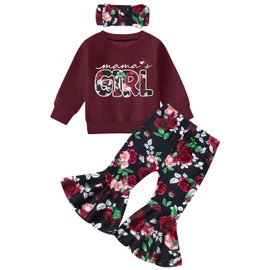 Ribabz Baby Girl Clothes 18-24 Months,Baby Girls Winter Clothes Sweet Pattern Print Sweatshirt Flared Pants Fall Girls 2 Piece Outfits 18-24 Months Girl Clothing with Headband